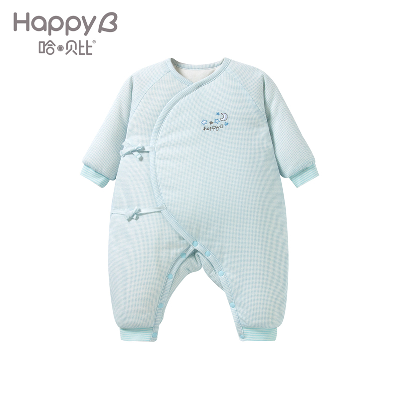 哈贝比（happyB）婴儿衣服婴儿连体衣冬 宝宝衣服加厚保暖新生儿衣服和尚绑带哈衣爬服外出棉服