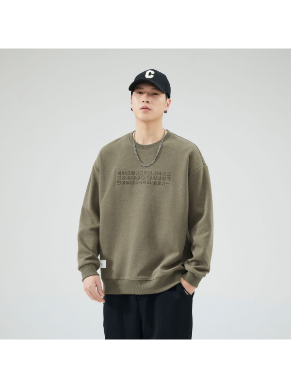 |早秋季款重磅圆领卫衣男士宽松潮牌长袖男青少年针织毛衣