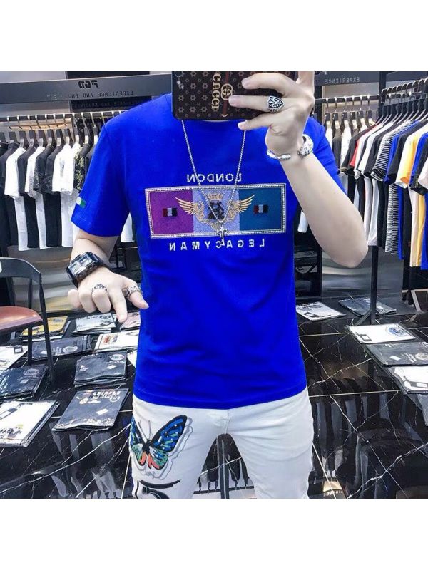 Ceen Bulled2022夏季新款3D数码重工马印花烫钻短袖T恤男丝光棉个性潮流T恤男