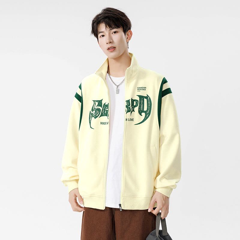 男装秋冬新款开衫卫衣男韩版潮流字母印花外套宽松立领拉链上衣服图片