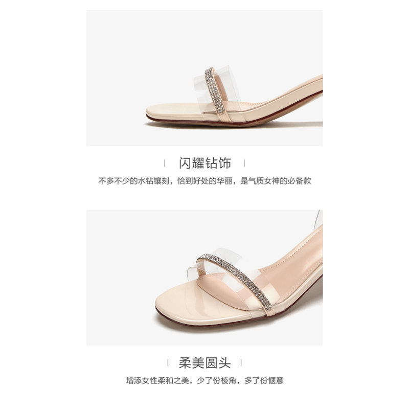 达芙妮夏新款水钻通勤踝带中跟鞋女