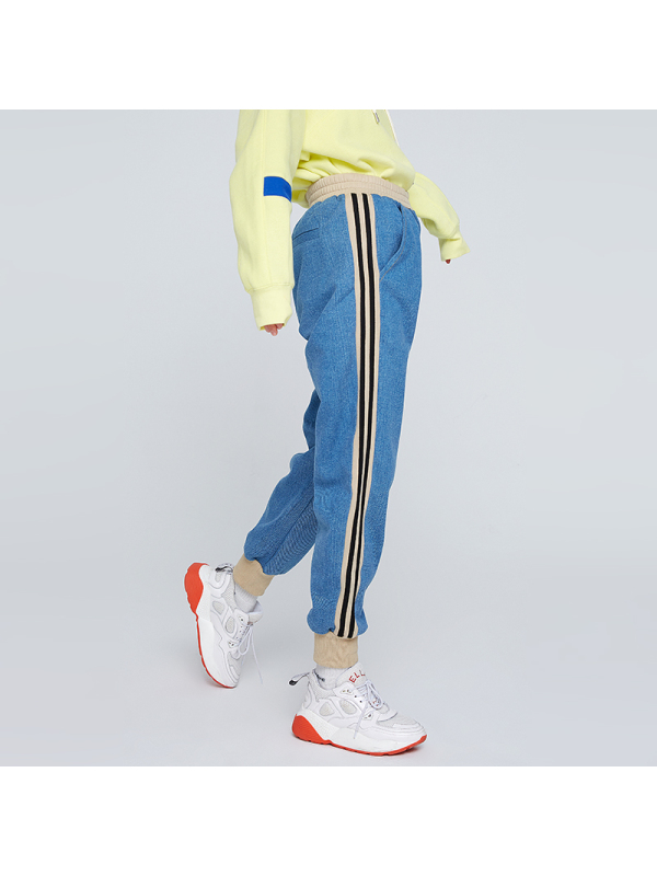 初语松紧腰牛仔裤女宽松长裤哈伦裤休闲韩版学生bf潮