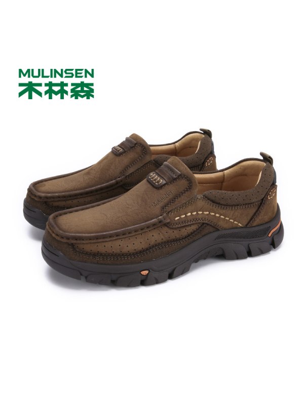 木林森男鞋百搭春秋季头层牛皮防滑爸爸鞋软底商务休闲皮鞋男真皮
