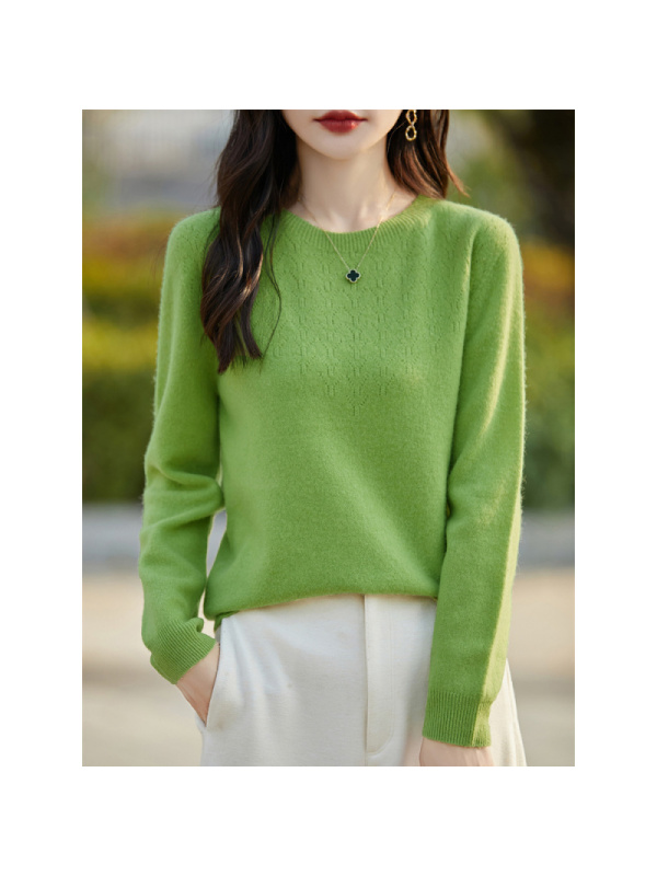 圆领钩花镂空一线成衣针织衫女秋冬新款宽松内搭毛衫套头打底毛衣