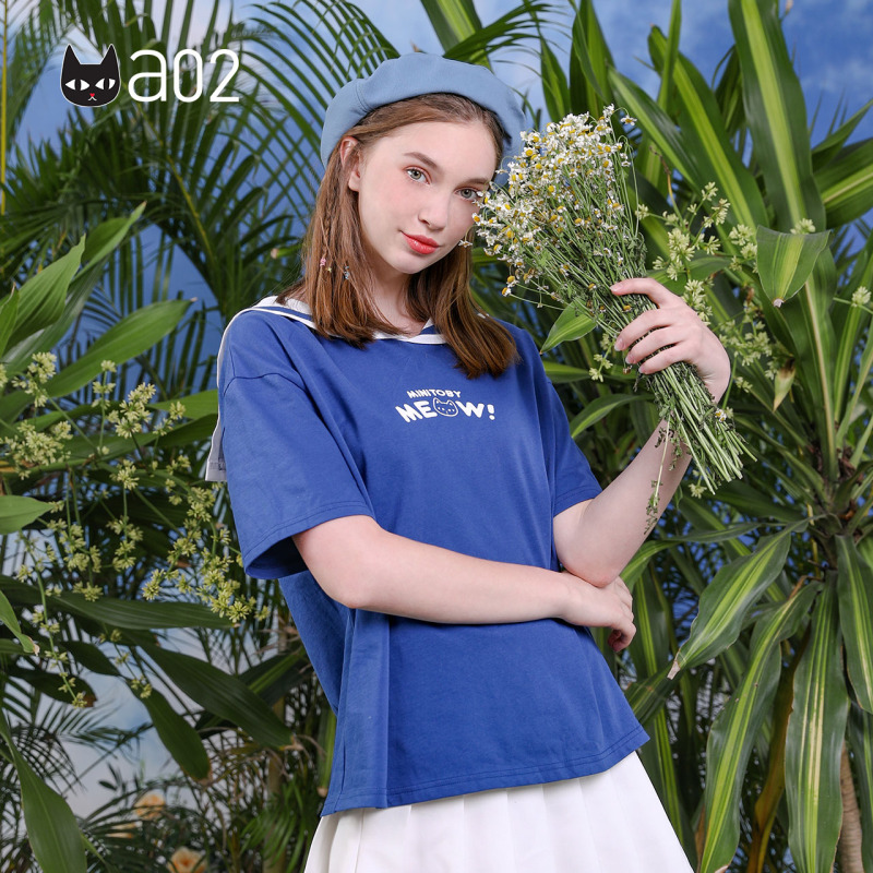 a02新款2020减龄学院风字母印花海军领短袖T恤女DTV2D1051KT