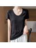 2025年春夏新款精纺U领针织衫短袖T恤女纯色薄款宽松打底衫上