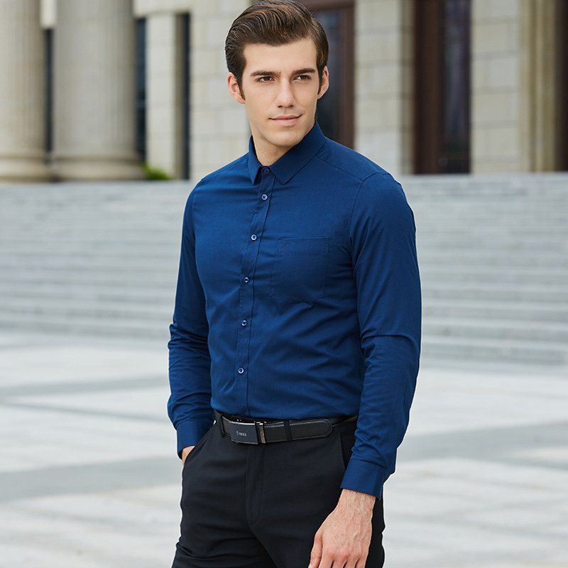 才子男装长袖衬衫男秋季新品纯色百搭修身保暖加绒加厚商务休闲衬衣男