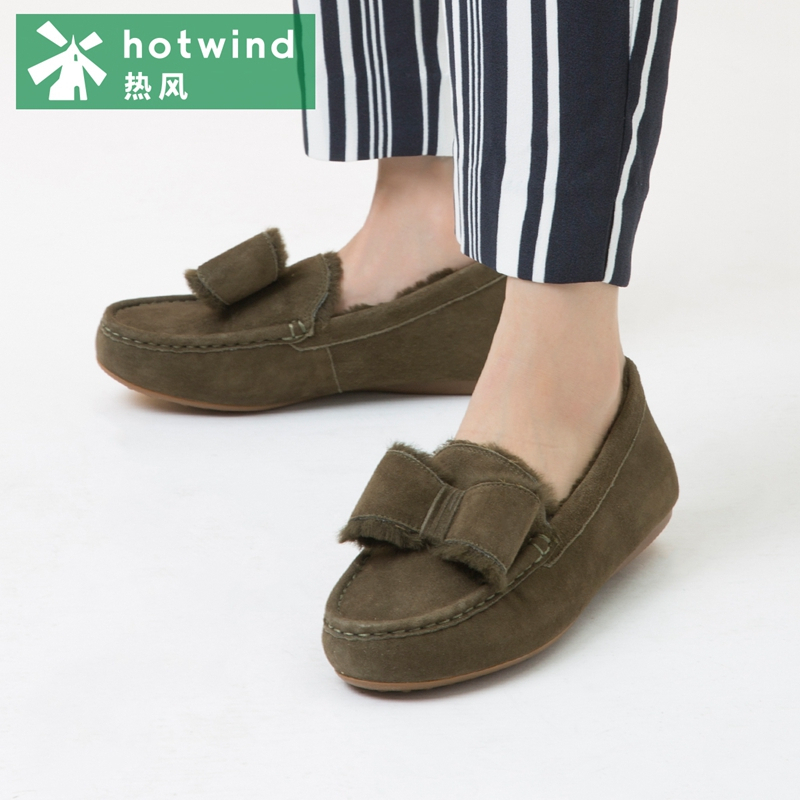 热风hotwind新款复古中口一脚套女士加绒套脚休闲鞋平底鞋H10W7311