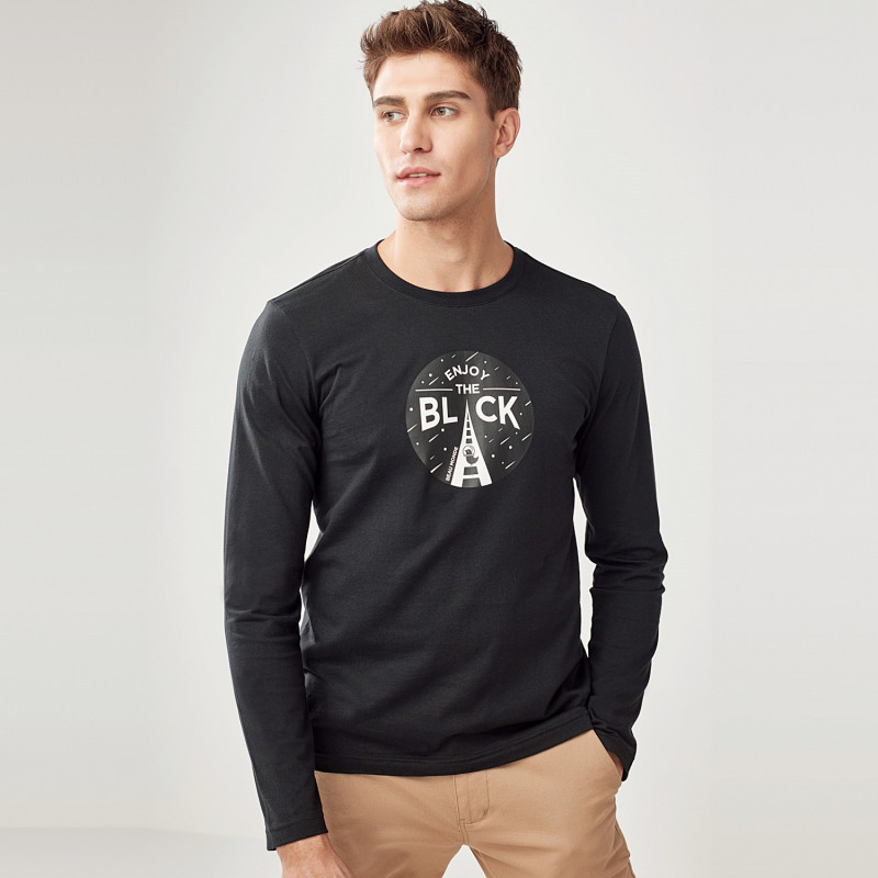 佐丹奴长袖t恤男装秋季新款圆领纯棉t恤男字母印花体恤13098701