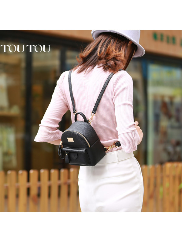 迷你小双肩包女2019韩版简约旅行小背包百搭两用斜挎小包包 中号M