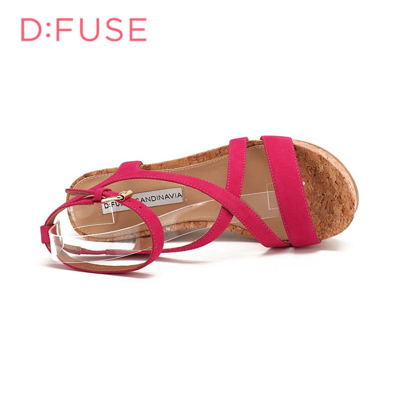 D：Fuse/迪芙斯绒面羊皮交叉细带防水台高坡跟女鞋凉鞋DF62111073图片