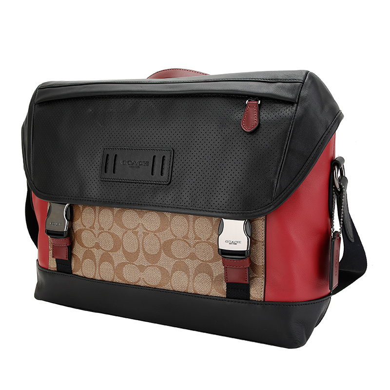 coach蔻驰奢侈品男士卡其黑色人造革配皮公文包电脑包手拎包f79904qb