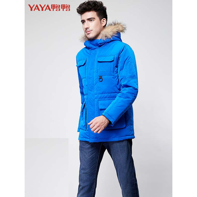 鸭鸭 冬装新品连帽厚款羽绒服男时尚潮流大毛领A-3422