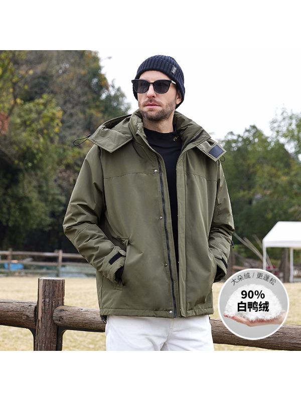 男装冬季新款羽绒服户外工装冲锋衣男士潮牌90白鸭绒青年连帽外套