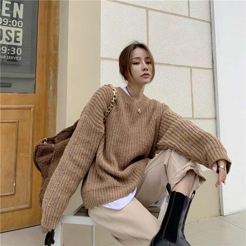 co】2020韩版复古气质两面穿秋冬休闲外穿慵懒风宽松套头毛衣