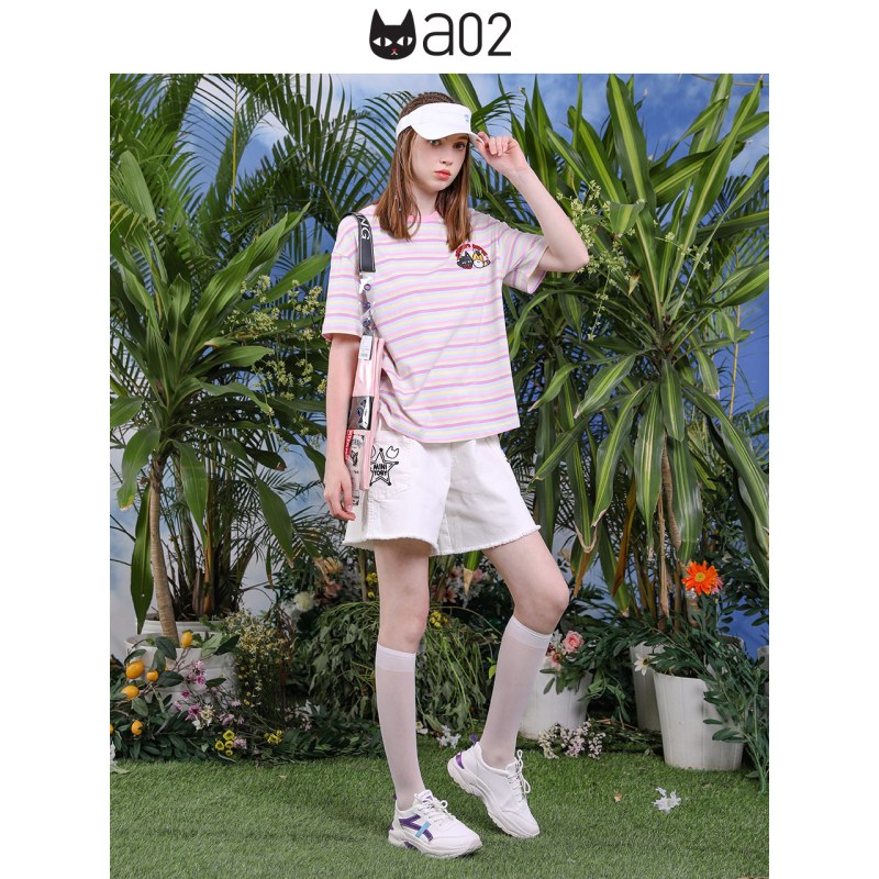 a02新款2020时尚宽松显瘦卡通印花毛边牛仔短裤女DTV2D0511PN