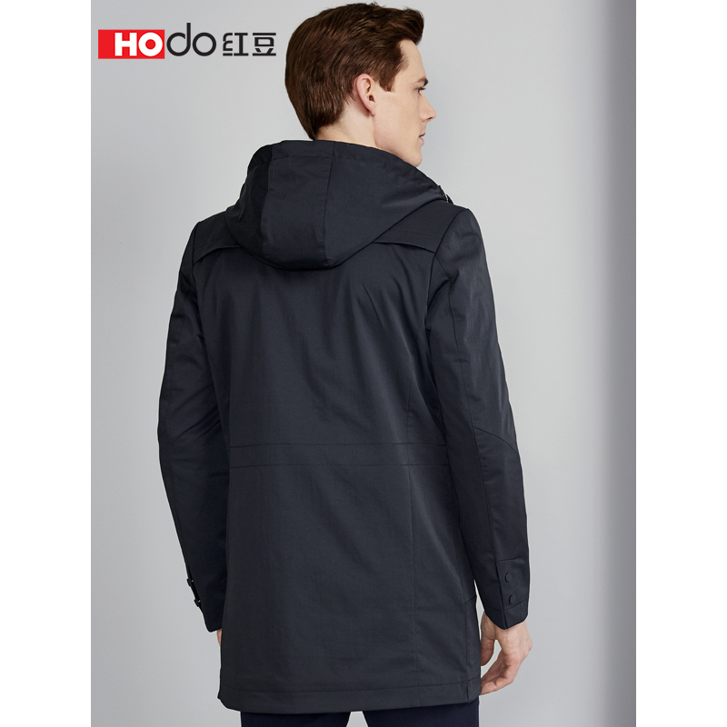 hodo红豆男装春秋季男士风衣轻时尚连帽柔软舒适休闲中长款休闲服外套