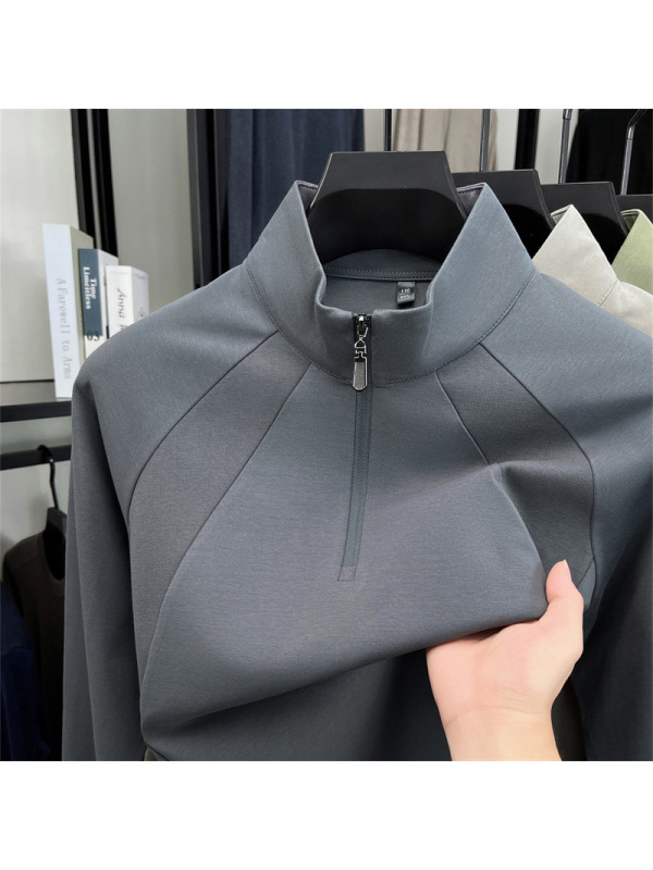 棉质半拉链立领长袖T恤男秋季新款日常休闲打底男士卫衣