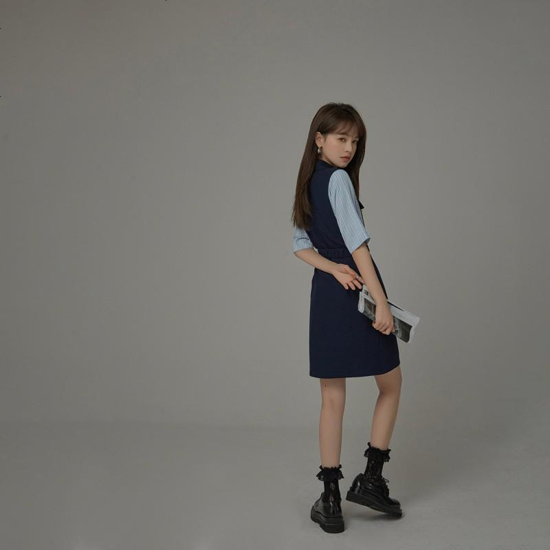 OtherMix气质衬衫裙2021年夏季新款韩版显瘦拼接短袖连衣裙子女潮