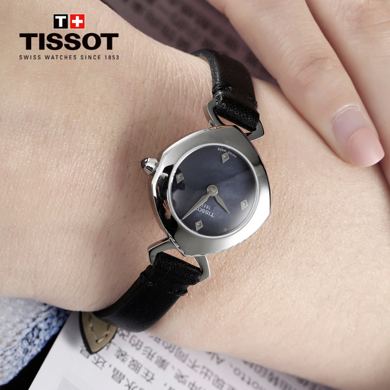 天梭(TISSOT)瑞士手表 伊婷系列贝母表盘钻石刻度皮带女士石英表T113.109.16.126.00