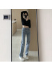 2021秋季韩国小直筒牛仔裤女高腰显瘦宽松烟管裤秋冬弹力直筒长裤