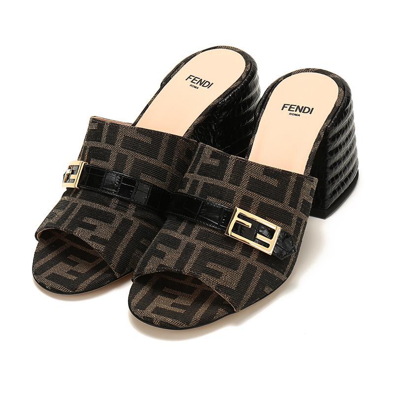 FENDI 20fw秋冬款 女士 织物粗跟凉鞋拖鞋 8R7086 ABOE