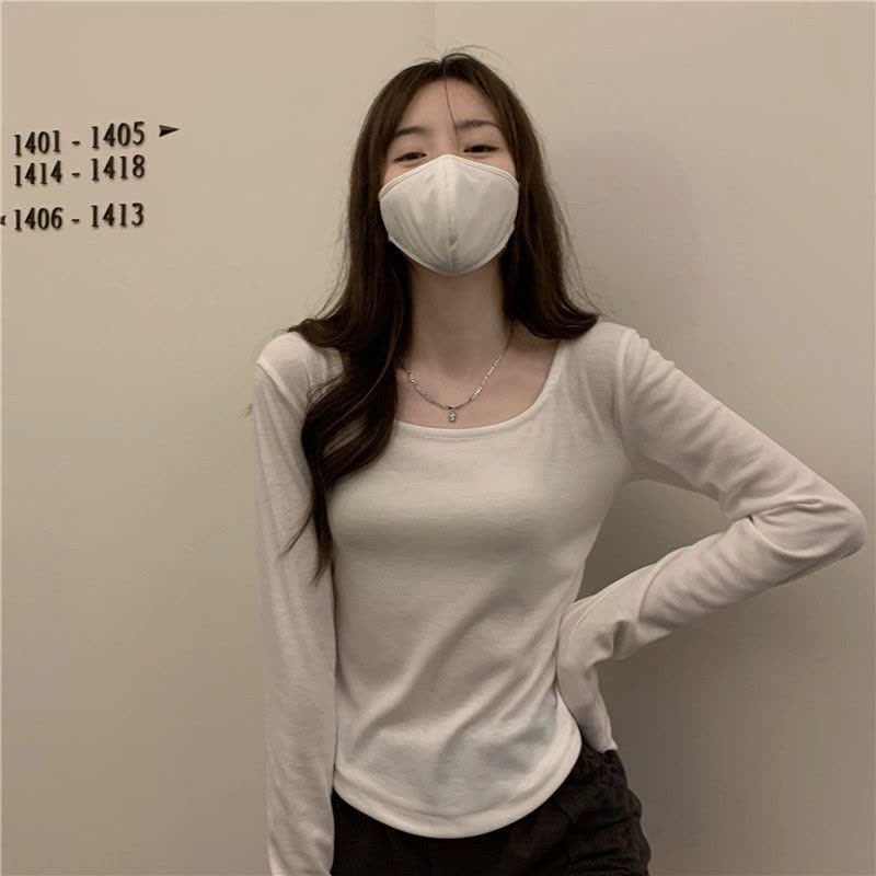 长袖T恤女式秋冬新款潮ins不规则修身学生休闲短款上衣少女打底衫图片