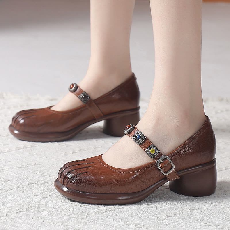 25新款玛丽珍鞋深口羊皮单鞋圆头复古厚底中跟乐福鞋单鞋时尚女鞋图片