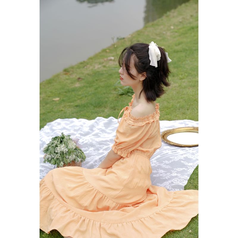 艾哲西 领口花边系带连衣裙 EZ350201258