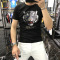 欧洲站夏季新款男士丝光棉短袖T恤韩版潮流重工烫钻老虎头印花T恤