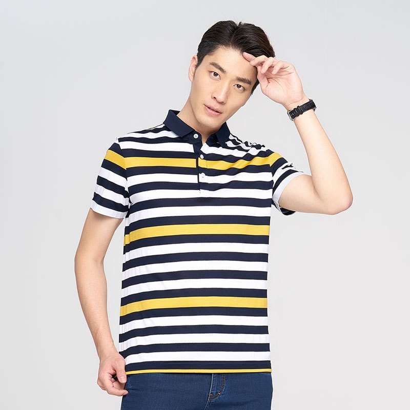 才子男装旗舰店官方短袖t恤条纹翻领polo衫休闲男装半袖