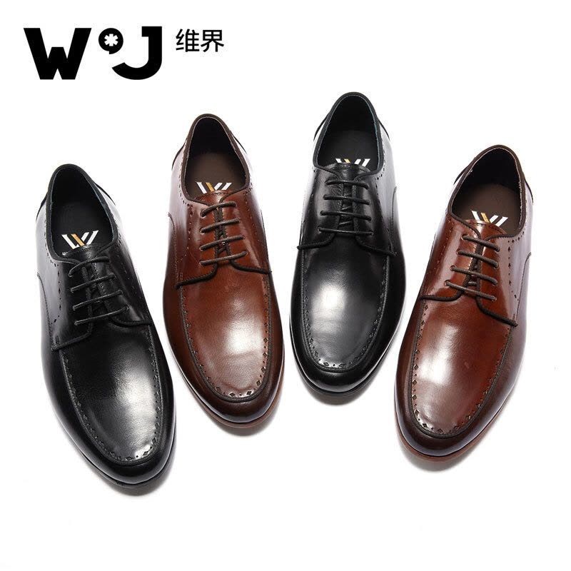 维界W*J商务休闲鞋男睿智优雅新款牛皮商务休闲鞋 棕色 42图片