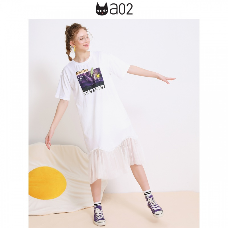 a02新款2020潮流春装网纱拼接刺绣印花裙子连衣裙女D1U5A0621DR