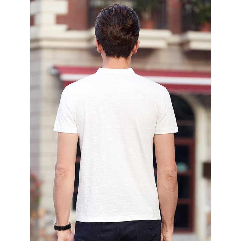 恒源祥男士短袖t恤男士立领上衣服款打底衫夏季白色半袖体恤