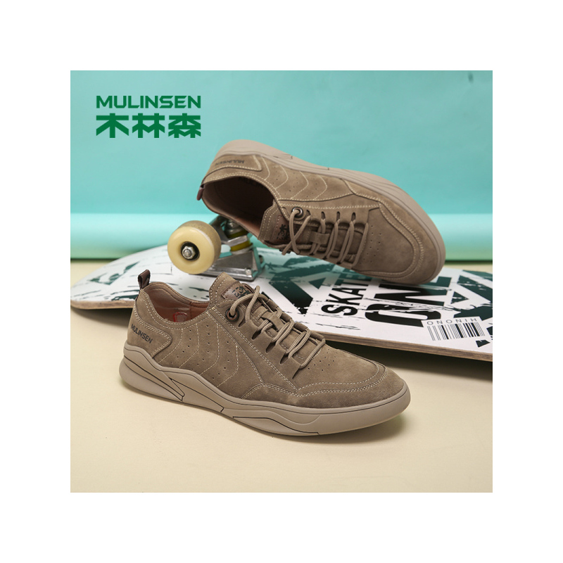 木林森男鞋春季新款真皮男士休闲鞋韩版百搭潮流系带低帮鞋子