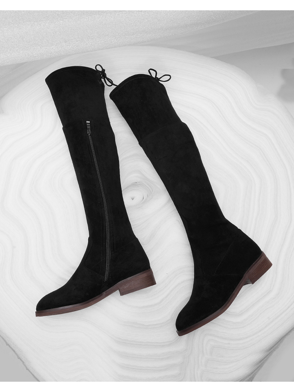 白鳕儿冬季欧美磨砂骑士靴长筒圆头中跟粗跟侧拉链时尚女士靴子