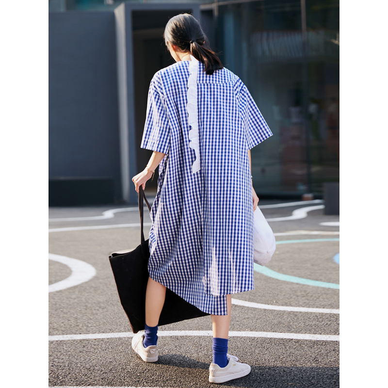 森宿Y夏装2018文艺木耳边装饰短袖连衣裙女J