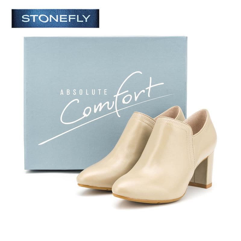 斯通富来STONEFLY牛皮尖头中跟套脚纯色深口女鞋SD63112707图片