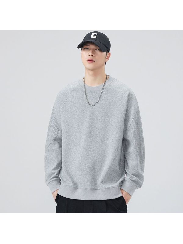 |早秋新款重磅卫衣圆领无帽长袖宽松百搭休闲男装男士卫衣