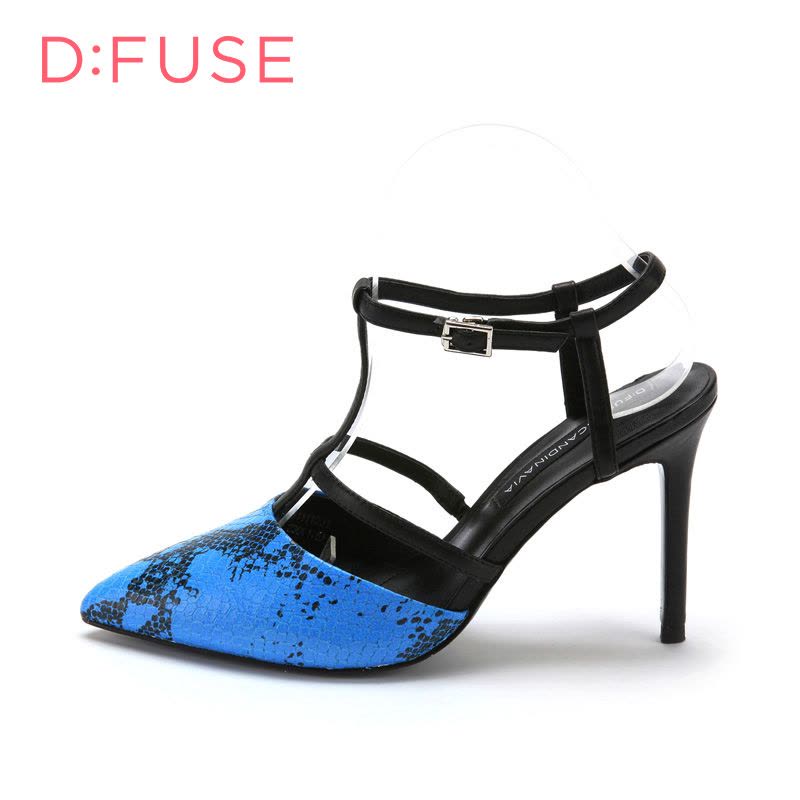 迪芙斯D:FUSE春专柜新款蛇纹牛皮尖头超高跟色拼接凉鞋DF51111031图片