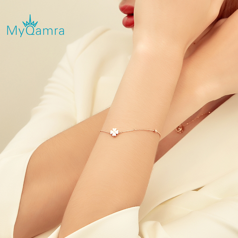MY QAMRA18K金玫瑰金彩金四叶草手链 女士简约日韩版个性饰品生日礼物