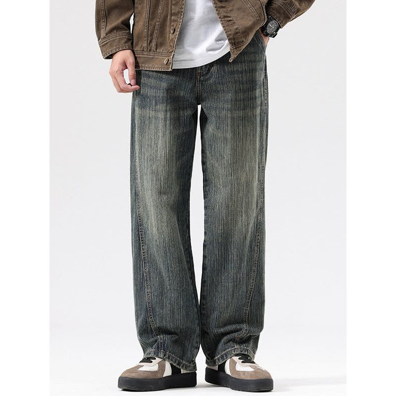 欧货牛仔裤男新款面料美式石墨做旧染色重工洗水大直筒裤男款图片