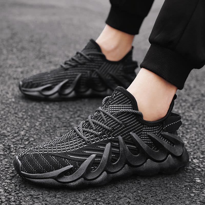 Ceba韩版潮流新款2021夏季男鞋休闲低帮纯色跑步运动鞋飞织透气椰子鞋图片