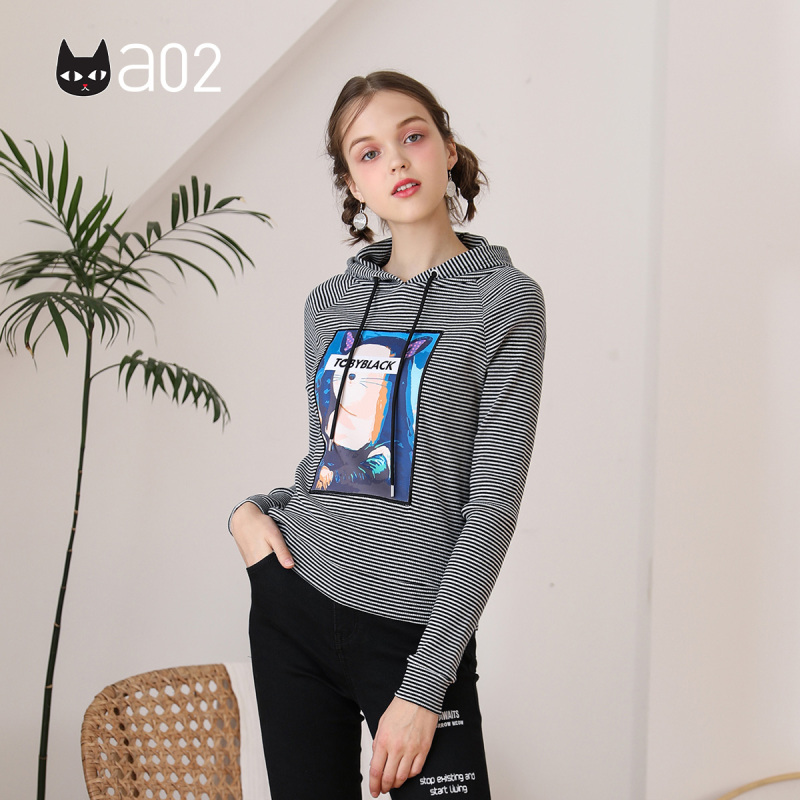a02商场同款潮流少女字母飘带刺绣印花连帽卫衣女D1U5B0B11KT