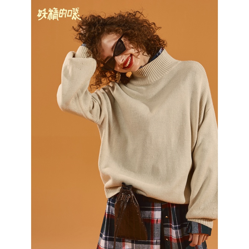 妖精的口袋Y早秋上衣慵懒针织衫女秋装短款宽松套头毛衣J_3