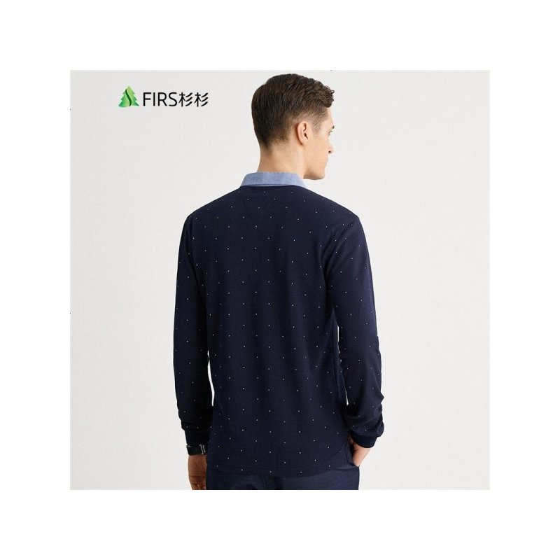 杉杉（FIRS）男式纯棉POLO衫时尚印花拼接百搭长袖POLO衫