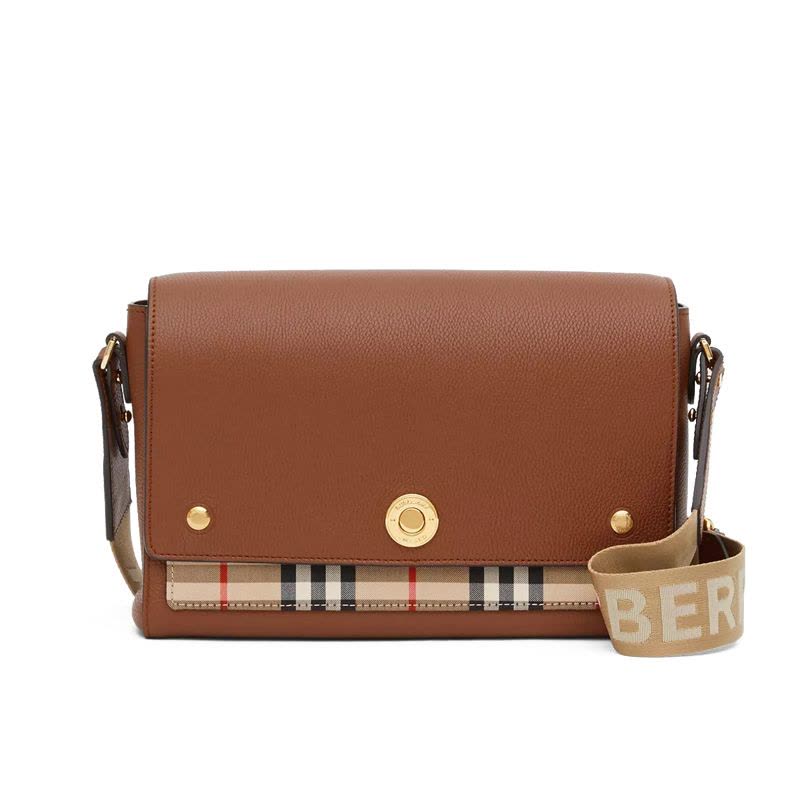 预订BURBERRY/博柏利 Vintage 格纹拼皮革 Note 斜背包 25*8.5*18CM图片