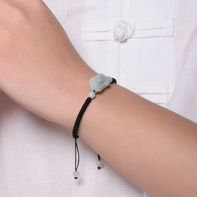 蒂蔻玉貔貅翡翠手链男女情侣款编织绳玉石手饰拉伸款实用生日礼物