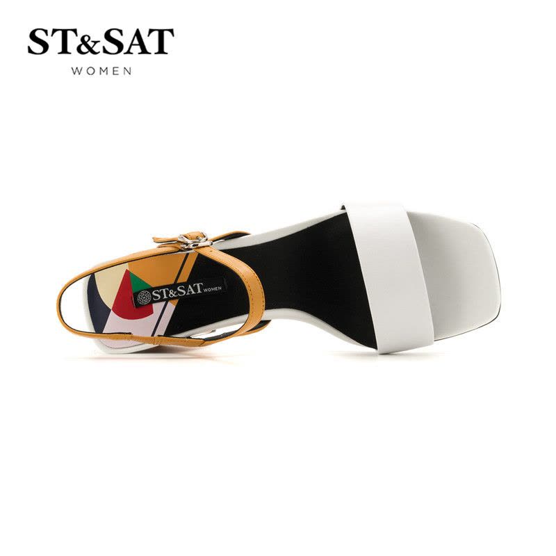 St&Sat/星期六夏季新款拼色露趾一字带粗高跟凉鞋SS82115443图片