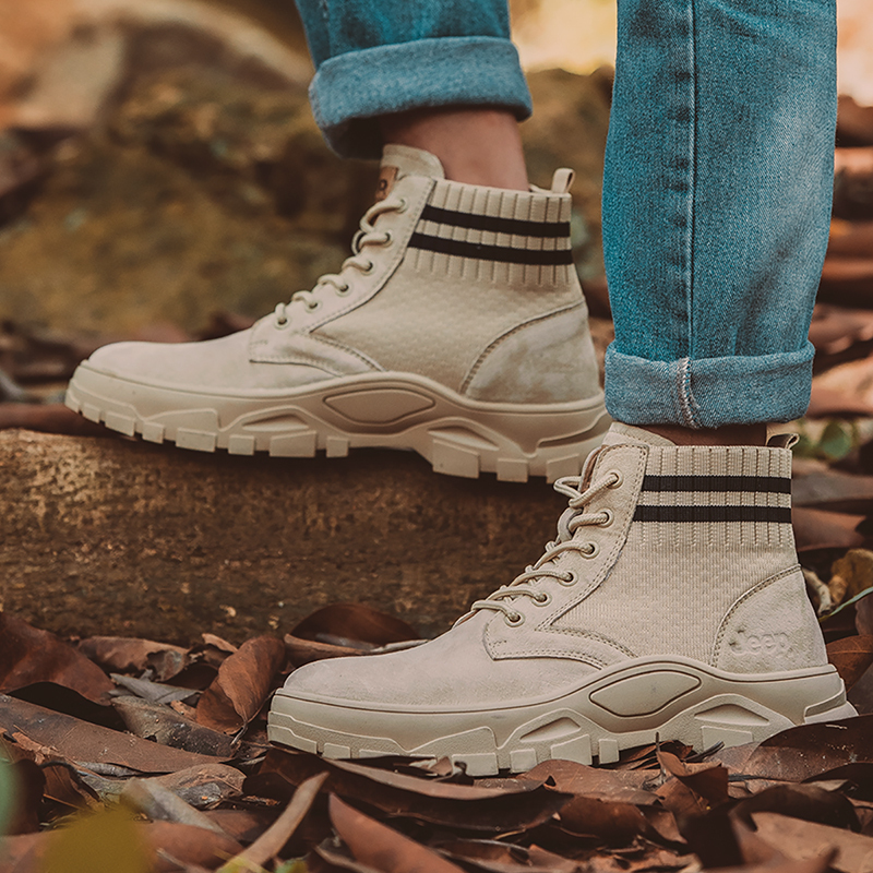 jeep吉普男鞋时尚复古英伦休闲袜子鞋高帮马丁靴男